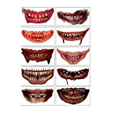 10PCS Halloween Clown Zombie Mouth Tattoo Sticker | Clown Horror Mouth Tattoo Stickers | Temporary Tattoos | Scary Lipsticker for ...