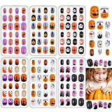144 unghie per Halloween per bambini, 6 confezioni di unghie finte corte con zucca classica, motivo ragno per bambini e ...