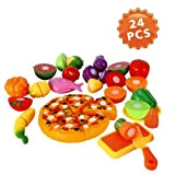 24 pezzi gioco cibo set giocattolo da cucina taglio pizza frutta verdura cibo con collegamento in velcro per bambini, giocattolo ...