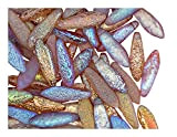 25 Pezzi Dagger Bead - Perle di Vetro pressate ceche a Forma di Un pugnale di 5x16mm, Etched Crystal/Brown Rainbow