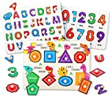 3 Pezzi Puzzle in Legno Alfabeto Numero Forma Geometrica Peg Puzzle per Bambini Giocattolo Educativo Puzzle Regalo per Ragazzi Ragazze ...