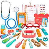 41 Pezzi Ruolo Medico Kit Dottore Giocattolo Set per Bambini in Legno Gioco di Ruolo Simulazione Medico Dottore con Stetoscopio, ...
