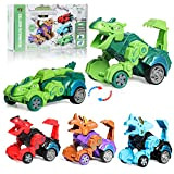 4Pcs Dinosauro Macchinine Giocattolo,Per Bambini Trasformatori Dinosaur Toys,2 in 1 con Volano Dinosaur Inertia Toy Car Kit,Regali di Compleanno Natale ...