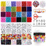 5200 perline colorate perline per braccialetti，4mm 3800 perline colorate 24 colori，1200 perline lettere， Perline di espressione e perline numerichekit braccialetti ...
