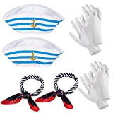 6 Costumi da Marinaio Include 2 Cappelli da Marinaio Blu con Navy Bianco 2 Sciarpe di Raso a Collo 2 ...