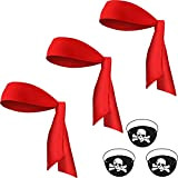 6 Forniture Feste Pirata Natale, 3 Fascia Cravatta Rossa Bandana Testa Pirata Cravatte Sportive 3 Benda per gli Occhi del ...