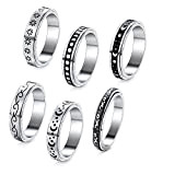 6 pezzi Spinner Anelli Set per gli uomini donne, acciaio inox Fidget Band Anxiety anelli di rotazione,luna stella sabbia punti ...