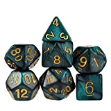 7 Die Polyhedral Dice Set - Basilisk Blood (Teal Pearl) with Velvet Pouch by Wiz Dice by Wiz Dice
