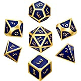 7 Pieces Metal Dices Set with Storage Bag and Enamel for Dungeons and Dragons(Blu)