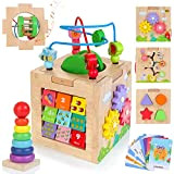 8-in-1 Activity Cube, Montessori giocattolo di legno per bambini di 1 anno, Motor Skills Cube 12-18 mesi Bambino con sonaglio ...