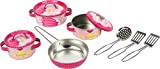 8970 Servizio stoviglie «Josephine» small foot in metallo rosa, accessori per la cucina da gioco per bambini, 10 pz., a ...