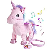 Abester Giocattolo di Peluche a Forma di Unicorno ambulante Elettrico Giocattolo di Peluche, Guinzaglio per canti magici Pony per Bambini ...