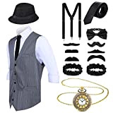 Accessori da Uomo Anni '20 Costume da Gangster di Gatsby Vestito Halloween Cosplay con Gilet Cappello Fedora Orologio da Tasca ...