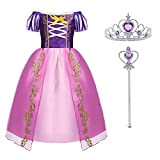 ACWOO Angels Costume da Principessa Rapunzel per Bambina, Vestito da Festa di Compleanno 130cm