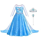 ACWOO Elsa Vestito Set, Costume Elsa Anna Congelamento Bambina Principessa con Corona Bacchetta, Elsa Vestito Bambina Principessa per la Halloween ...