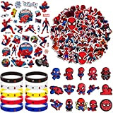 Adesivi Spider-Man per Bambini, 50 Adesivi Spider-Man, 10 Braccialetti in Silicone, 2 Tatuaggi Temporanei, 15 Ciondoli per Scarpe in PVC ...