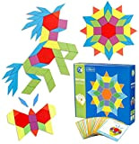 Afunti Puzzle da 130 pezzi in legno a forma geometrica, puzzle educativo con 24 carte di design, regalo per bambini
