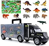 Akokie Dinosauri Macchinine Giocattolo per Bambini 2 in 1 Camion con 12 PCS Dinosauro Animali Giocattoli 1 Tappeto da Gioco ...