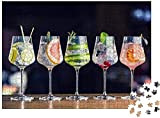 Amnogu Puzzle per Adulti 1000 Pezzi - Cinque Cocktail Gin Tonic Colorati in Bicchieri da Vino sul Bancone del Cucciolo ...