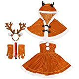 Amosfun Cervo Costume delle Donne delle Ragazze Natale Elk Costume Clothes Dress Cloak Reindeer Antler Fascia Cintura Cintura Guanti Cosplay ...