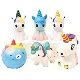 Anboor Set di 6 squishies a forma di unicorno, kawaii, con unicorno, per alleviare lo stress, per bambini e feste, ...