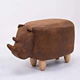 Animal Footstool PU Leather Upholstered Ottoman Cute Rhinoceros Foot Rest Stool Pouffe Chair Solid Wood Support Footstool Brown