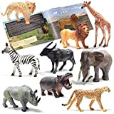Animali da Safari Prextex dall'Aspetto Realistico - 9 Grandi Giocattoli di Plastica di Animali della Giungla con Libro Educativo sugli ...
