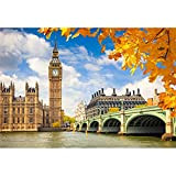 Aoihrraan 1,5x1m Sfondo Big Ben London Bridge Foglie d'acero Edificio Europeo Paesaggio autunnale Fotografia Sfondo Matrimonio All'aperto Viaggi Riprese Bambini ...