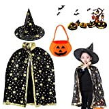 AOMAIGAD Costume di Halloween per bambini,mantello con cappello, Mantello da Mago, Mantello da Strega, zucca Candy Bag,Perfetto per feste di ...