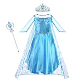AOMIG Elsa Vestito Set, Elsa Costume Ragazze Principessa, Vestito da Festa di Compleanno, Set da Principessa Corona e Bacchetta, Cosplay ...