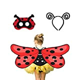 AOMIG Mantello Ali di Farfalla, 3 Pezzi Costume Ladybug Bambina, Costume Farfalla per Bambina con Maschere e Fascia per Capelli, ...
