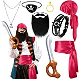 Aoriher Set di 8 Accessori per Costume da Pirata Fascia di Capelli Cappello da Pirata Spada Sash Benda sull'Occhio Orecchino ...