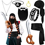 Aoriher Set di 8 Accessori per Costume da Pirata Fascia di Capelli Cappello da Pirata Spada Sash Benda sull'Occhio Orecchino ...