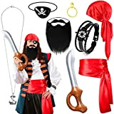 Aoriher Set di 8 Accessori per Costumi da Pirata di Halloween Fascia per Capelli per Capitan Pirata Maschera per Occhi ...