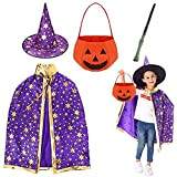 AOTOPYU Costume Wizard Robe Fancy Dress Up Set per bambini e bambine, mantello, bacchetta magica, Sacchetto di caramelle di zucca, ...