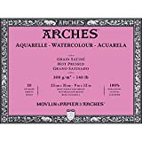 Arches Blocco Per Acquerello Incollato 4 Lati (20 Fogli) - Grana Satinata - 300 G/Mq- 23 X 31 cm