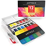 Arteza Pittura Per Acquarelli Set da 12 Mezzi Cofanetti Premium con Brush Pen Acquarellabile, Colori Assortiti, Ideali sia per chi ...