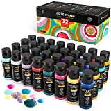 ARTEZA Tempere Lavabili per Bambini, Set da 32 Colori in Bottiglie da 60 ml con Inclusi Neon, Glitter e Visibili ...