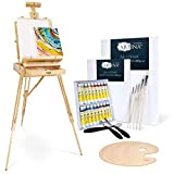 Artina Set di pittura con cassetta pittura, cavalletto da campagna Madrid, colori acrilici, 2 tele bianche spatole, 1 kit pennelli ...