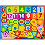 Atoylink 37pcs Perline di Legno da Infilare Giochi da Infilare Giochi Montessori 2 3 4 5 6 Anno Forma Colore ...
