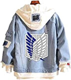 AUGYUESS Anime fan,regalo anime,regali cosplay,Anime Attack on Titan Denim Hoodie SRTG-4534 Giacca Adulto Button Down Jeans Cappotto