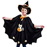 Aurasky Costumi Halloween Bambini, Nero Halloween Pipistrello Mantello Con Cappello, Travestimenti Halloween Bambini Vestito di Halloween Bambina Adatto per Altezza ...