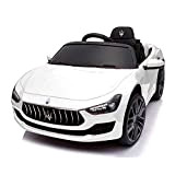 Auto Elettrica per Bambini Macchina Maserati Ghibli Motore 12V Fari LED Luci Suoni Lettore MP3 Cavo AUX USB Telecomando (Bianco)