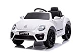Auto Elettrica per Bambini Volkswagen Maggiolino New Beetle Small 12V Telecomando Luci Led Suoni (Bianco)