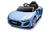 Auto Macchina Elettrica 12V R8 Sport per Bambini LED MP3 con Telecomando Sedile in Pelle Luci LED Suoni Mp3 (Celeste)