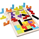 B&Julian Puzzle Tangram Legno Colorato Giocattoli in Legno Tetris intelligenza giocattolo educativo forme geometriche con scatola
