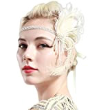 BABEYOND Fascia per capelli da donna anni '20 con piuma, stile Gatsby, colore bianco