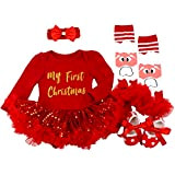 BabyPreg Neonate Il Mio Primo Natale Babbo Costume del Partito del Vestito 4PCS (6-9 Mesi, Rosso Il Mio Primo Natale)
