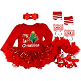 BabyPreg Neonate Il Mio Primo Natale Babbo Costume del Partito del Vestito 4PCS (3-6 Mesi, Primo Albero di Natale)