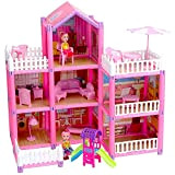 BAKAJI Casa delle Bambole con Mobili 7 Stanze 2 Bambole per Bambini Gioco Giocattolo con Accessori Montaggio Facile Giochi Giocattoli ...